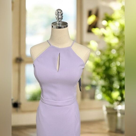NWT XSCAPE Midi Maxi Scuba Crepe Asymmetric Flounce Dress Size 6 - Picture 8 of 13